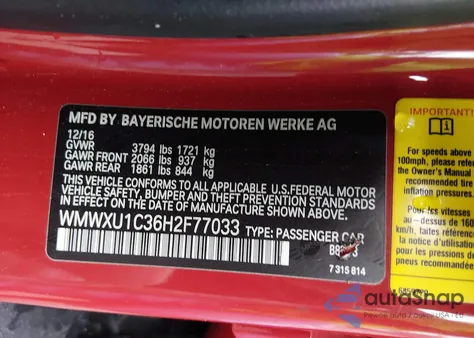 2017 Mini Hardtop Cooper z USA, uszkodzony, nr VIN WMWXU1C36H2F77033